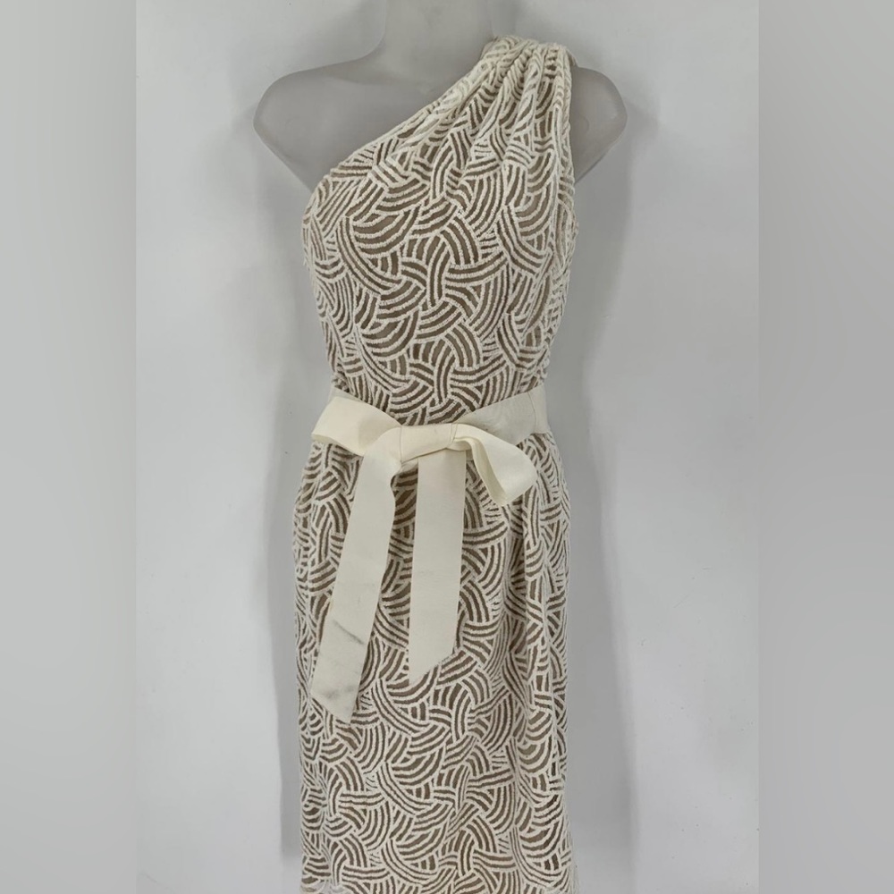 Tadashi Shoji  Ivory One Shoulder Midi Sheath Dress
